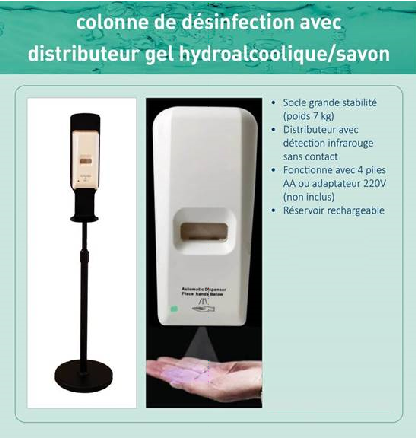 Colonne de désinfection avec distributeur infrarouge sans contact1L